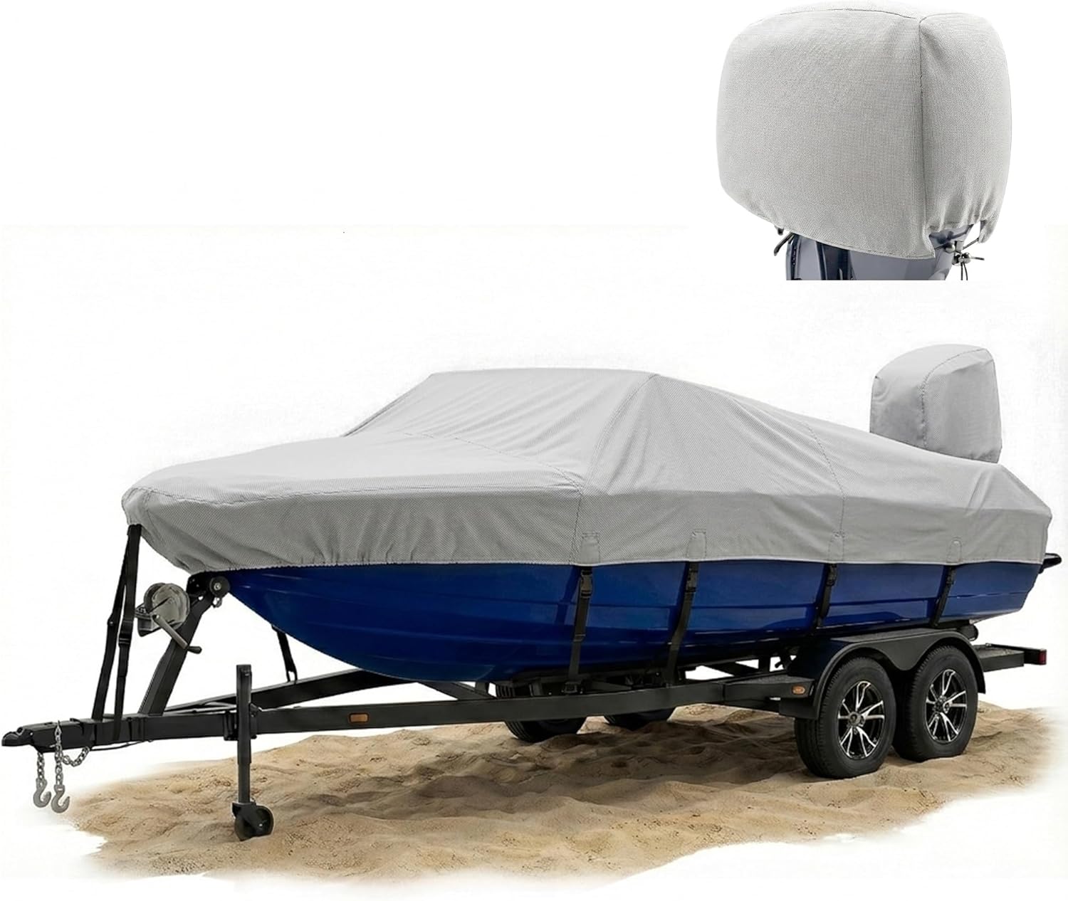 FOCEAN 1200D Waterproof Heavy Duty Boat Cover for Bass, Fishing, V‑Hull & Jon Boats, Marine-Grade All‑Weather Tarp with Storage Bag - Grey