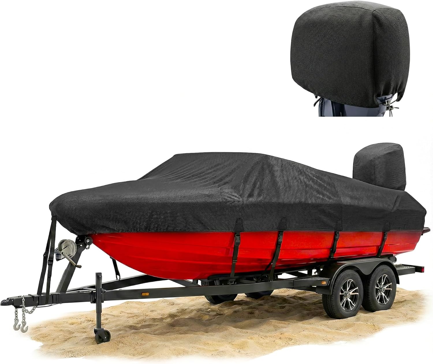 FOCEAN 1200D Waterproof Heavy Duty Boat Cover for Bass, Fishing, V‑Hull & Jon Boats, Marine-Grade All‑Weather Tarp with Storage Bag - Black