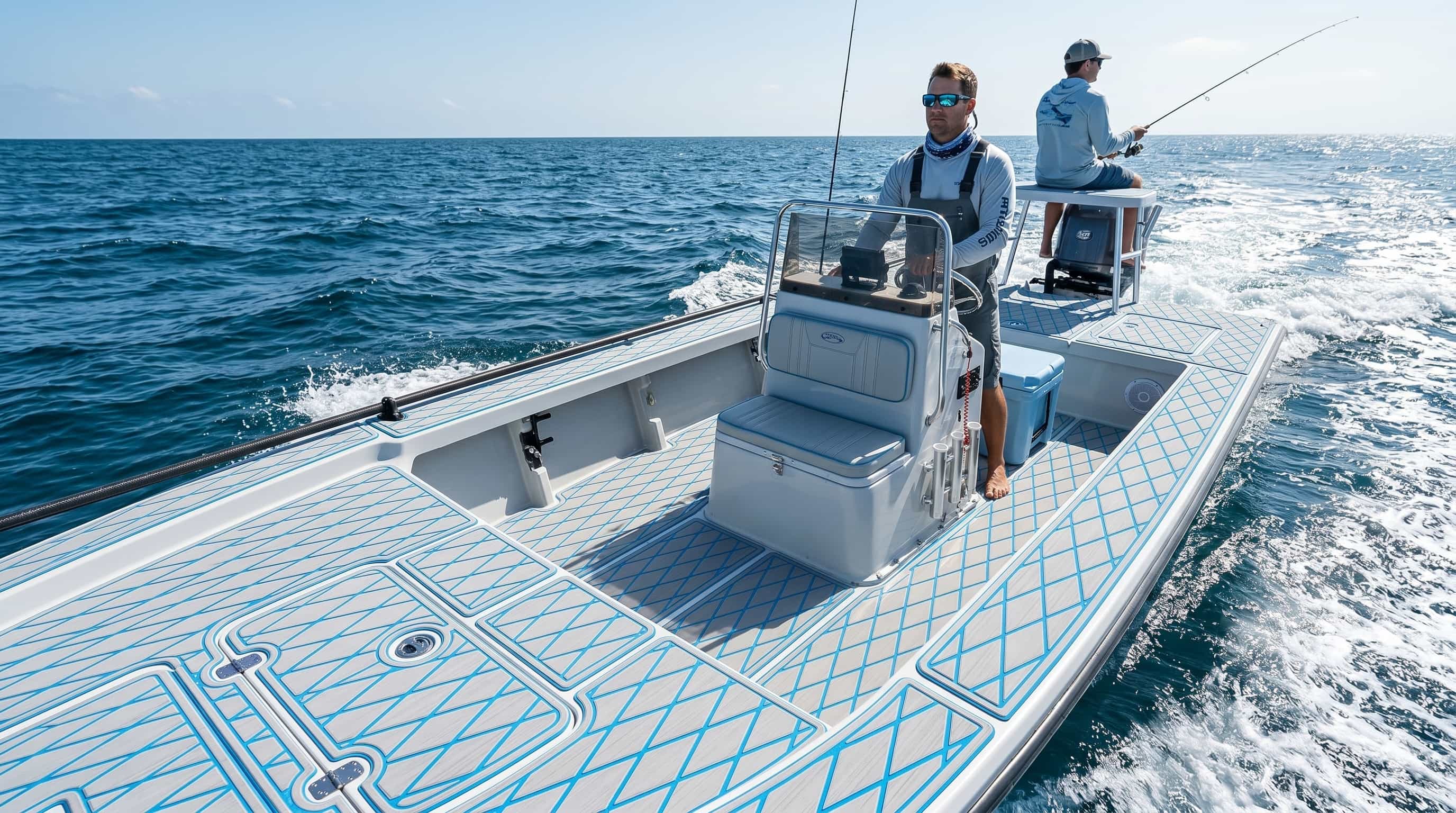 FOCEAN Premium EVA Foam Boat Flooring - Grey with Blue Lines