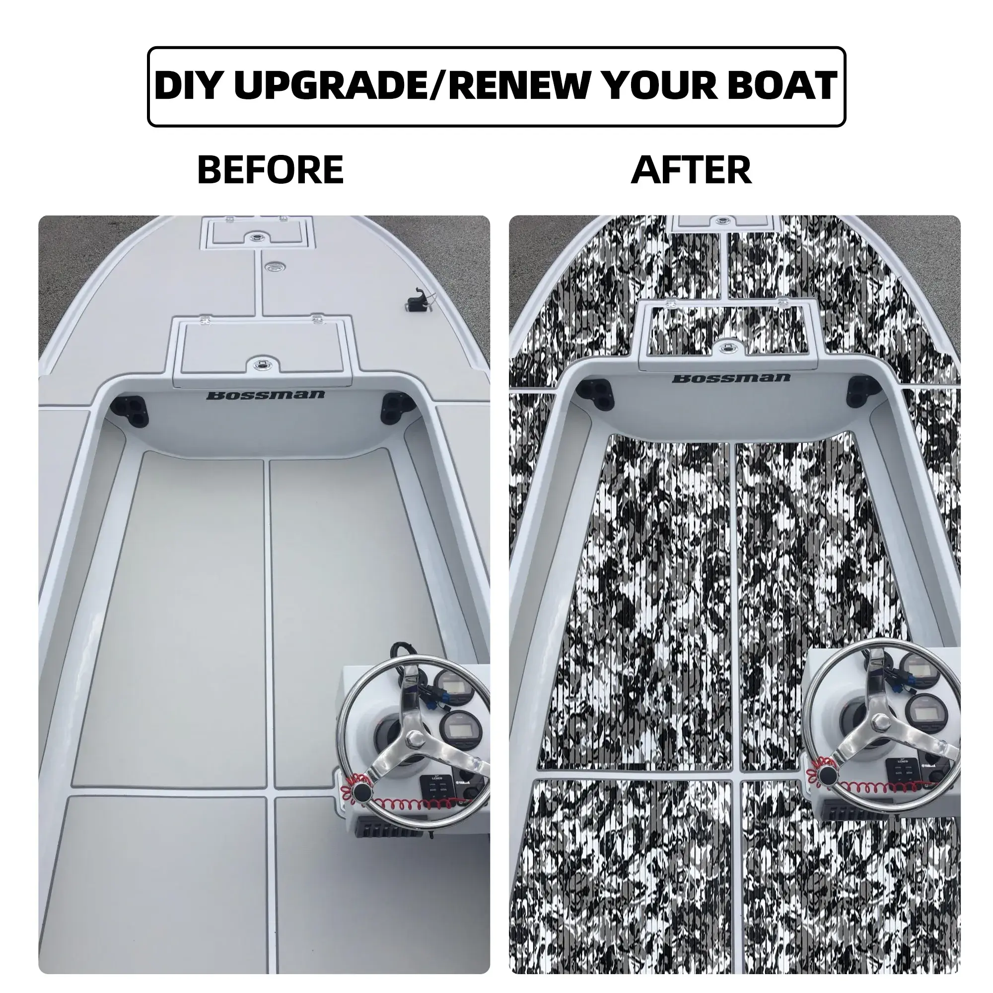 FOCEAN Anti-UV Camouflage Boat Flooring Strip Cut Grooves Self-Adhesive EVA Foam Sheet Non-Slip Traction Pad for Boats Decking Surfboard SUP Paddle Board Kayak