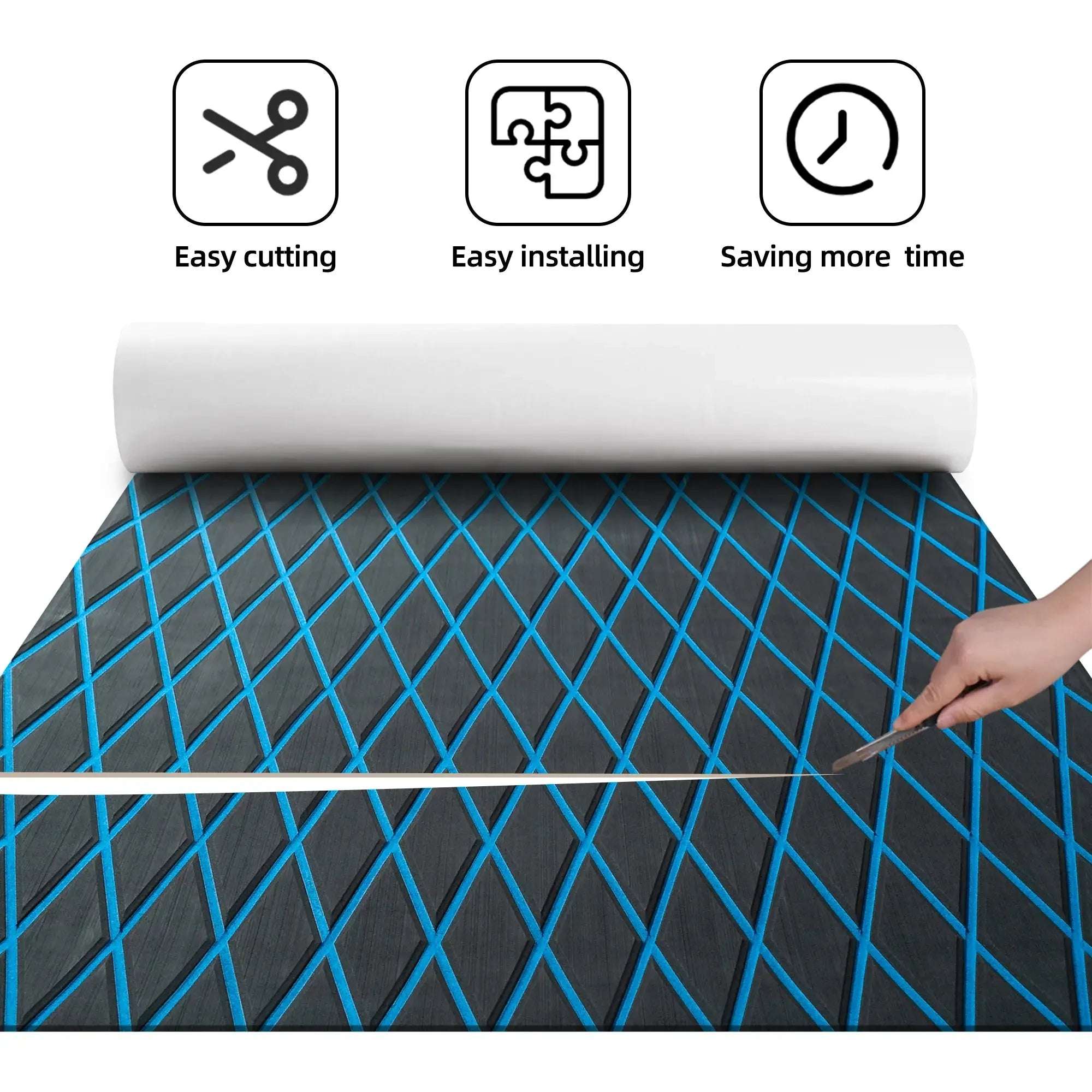 FOCEAN Boat Flooring EVA Foam Decking Sheet Faux Teak Marine Mat Marine Carpet Cooler Tops Non-Slip Self-Adhesive Flooring for Motorboat RV Yacht Kayak Swim Platform