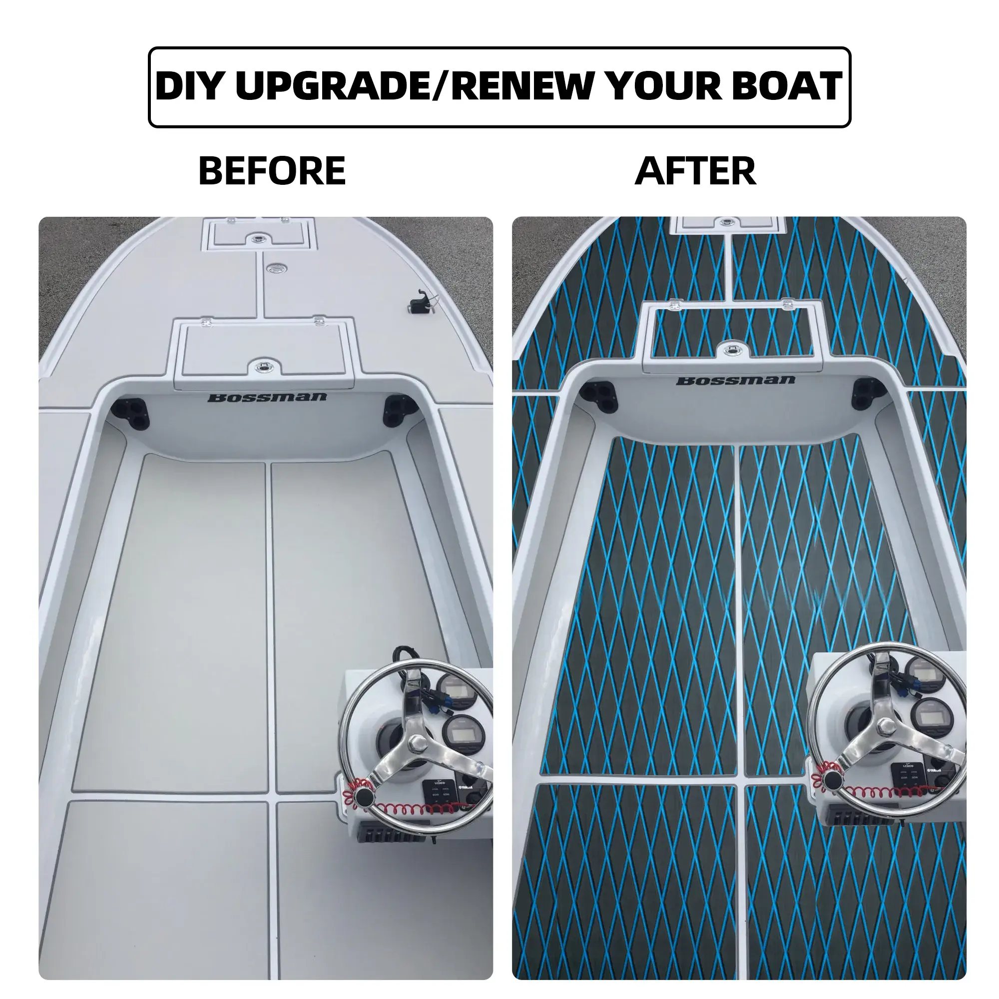 FOCEAN Boat Flooring EVA Foam Decking Sheet Faux Teak Marine Mat Marine Carpet Cooler Tops Non-Slip Self-Adhesive Flooring for Motorboat RV Yacht Kayak Swim Platform