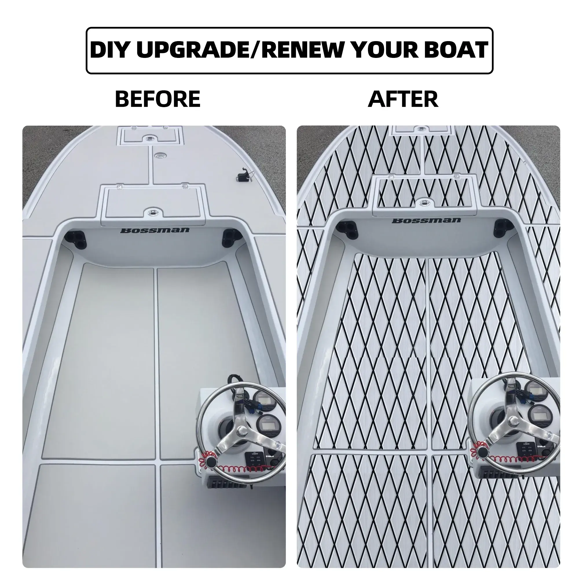 FOCEAN Self-Adhesive Diamond Pattern Boat Flooring EVA Foam Marine Boat Decking Sheet Non-Slip Mat for Jon Motor Boats Yacht Helm Pad RV Floor