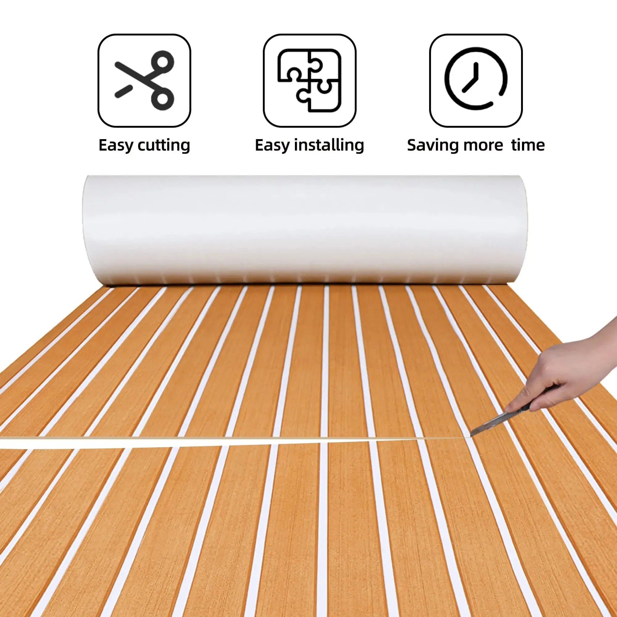 FOCEAN EVA Foam Boat Flooring with 3M Adhesive Backing Marine Self-Adhesive Decking Faux Teak Sheet for Jon Boats Swim Platform Helm Pad RV Floor