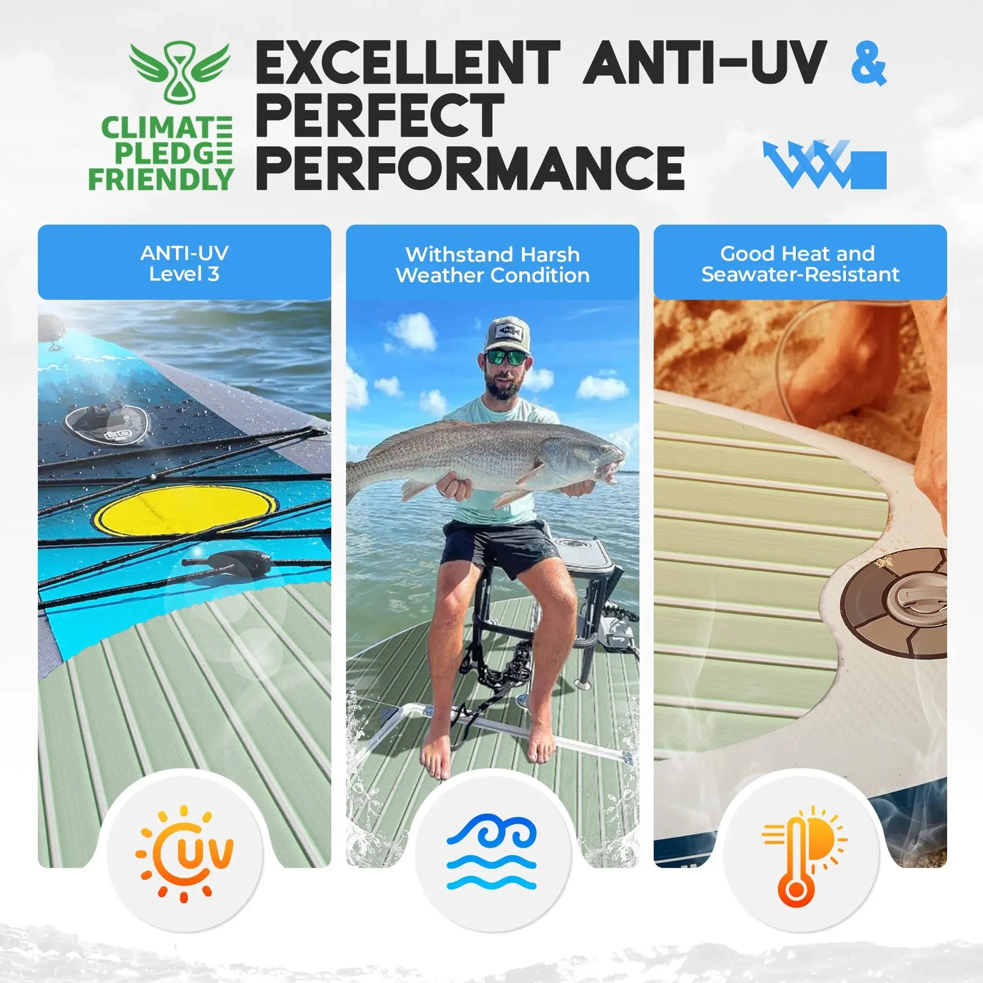 FOCEAN Boat Flooring with 3M 99786+ High Strength Adhesive Backing EVA Foam Self-Adhesive 96''x45.6'' Faux Teak Marine Decking Sheet for Jon Boats Yacht RV Floor