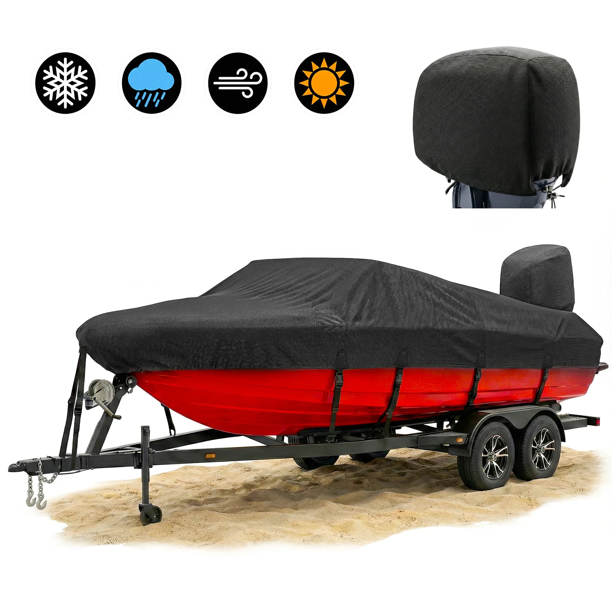 FOCEAN 1200D Waterproof Heavy Duty Boat Cover for Bass, Fishing, V‐Hull & Jon Boats, Marine-Grade All‐Weather Tarp with Storage Bag
