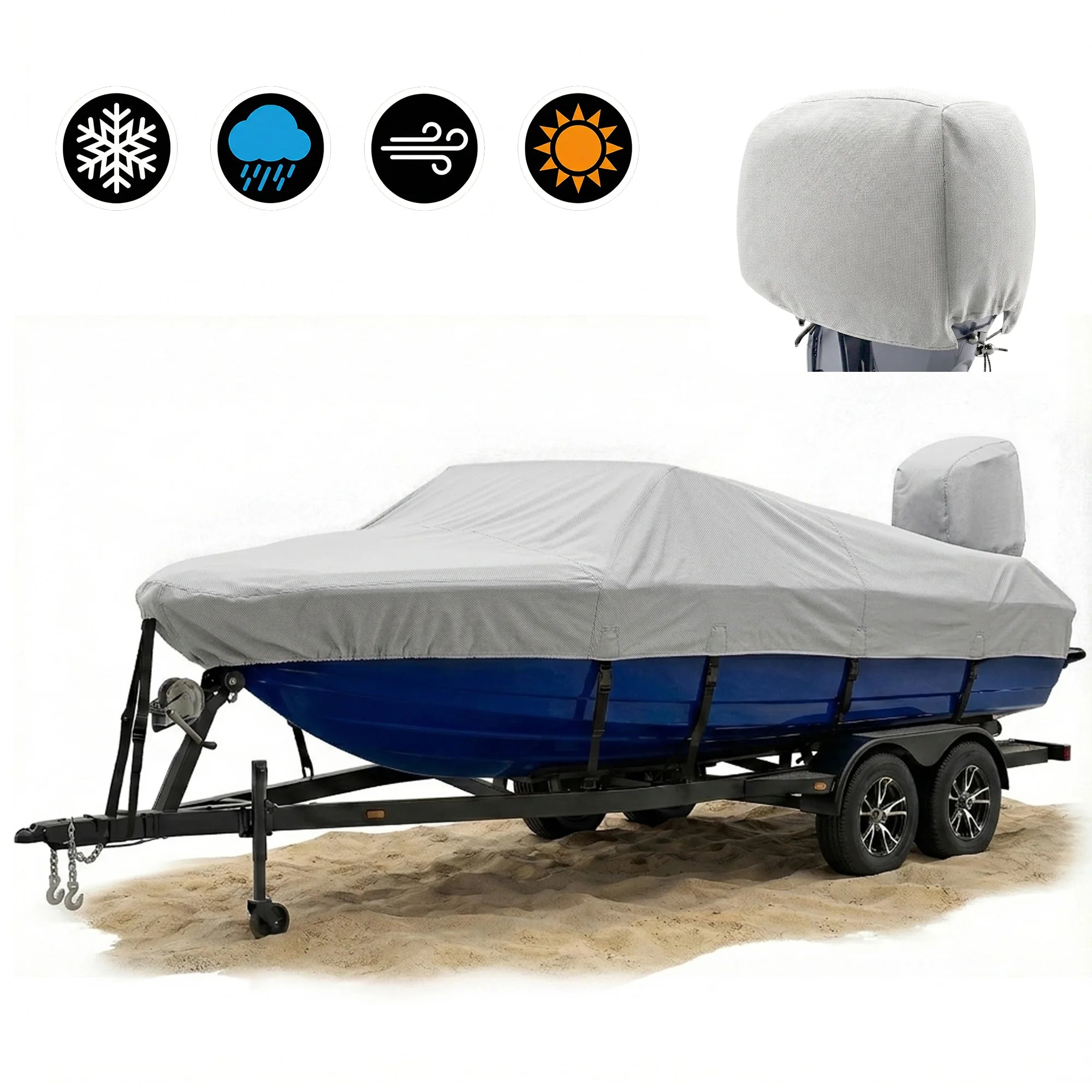 FOCEAN 1200D Waterproof Heavy Duty Boat Cover for Bass, Fishing, V‐Hull & Jon Boats, Marine-Grade All‐Weather Tarp with Storage Bag