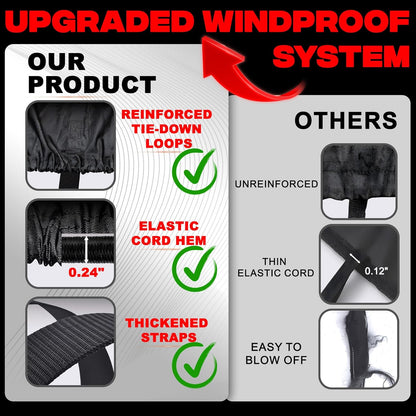 FOCEAN 1200D Waterproof Heavy Duty Boat Cover for Bass, Fishing, V‑Hull & Jon Boats, Marine-Grade All‑Weather Tarp with Storage Bag - Black