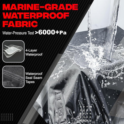 FOCEAN 1200D Waterproof Heavy Duty Boat Cover for Bass, Fishing, V‑Hull & Jon Boats, Marine-Grade All‑Weather Tarp with Storage Bag - Black