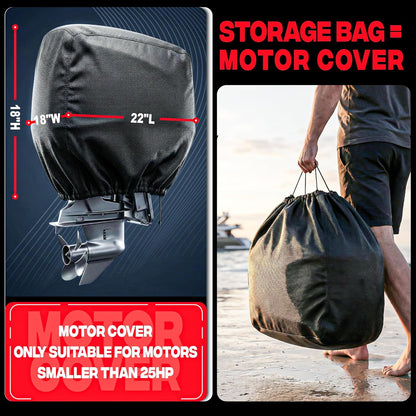FOCEAN 1200D Waterproof Heavy Duty Boat Cover for Bass, Fishing, V‑Hull & Jon Boats, Marine-Grade All‑Weather Tarp with Storage Bag - Black