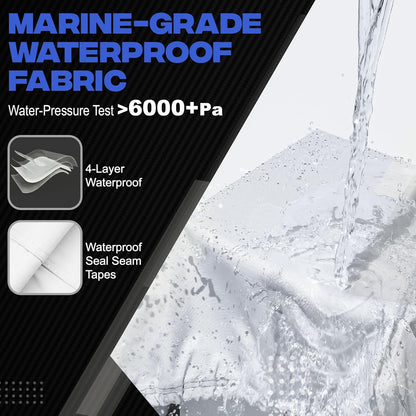FOCEAN 1200D Waterproof Heavy Duty Boat Cover for Bass, Fishing, V‑Hull & Jon Boats, Marine-Grade All‑Weather Tarp with Storage Bag - Grey