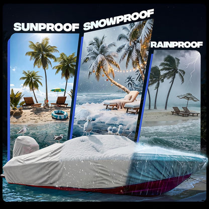 FOCEAN 1200D Waterproof Heavy Duty Boat Cover for Bass, Fishing, V‑Hull & Jon Boats, Marine-Grade All‑Weather Tarp with Storage Bag - Grey