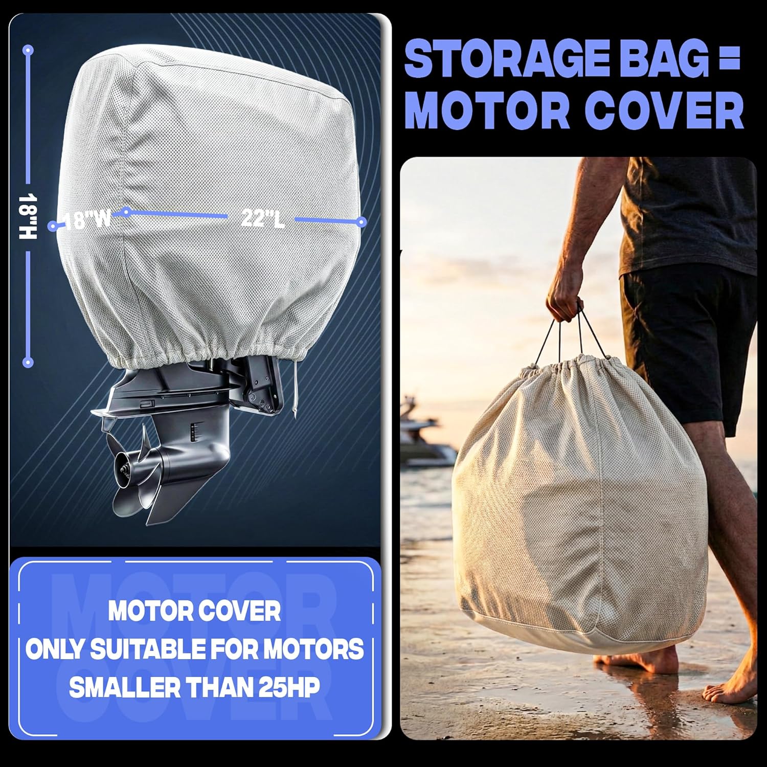 FOCEAN 1200D Waterproof Heavy Duty Boat Cover for Bass, Fishing, V‑Hull & Jon Boats, Marine-Grade All‑Weather Tarp with Storage Bag - Grey
