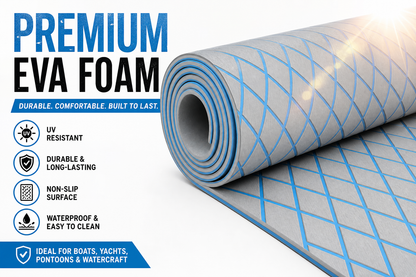 FOCEAN Premium EVA Foam Boat Flooring - Grey with Blue Lines