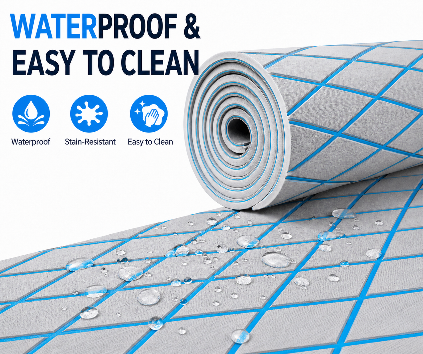 FOCEAN Premium EVA Foam Boat Flooring - Grey with Blue Lines