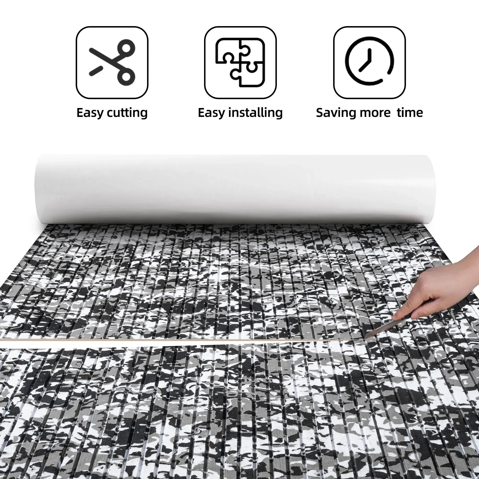 FOCEAN Anti-UV Camouflage Boat Flooring Strip Cut Grooves Self-Adhesive EVA Foam Sheet Non-Slip Traction Pad for Boats Decking Surfboard SUP Paddle Board Kayak