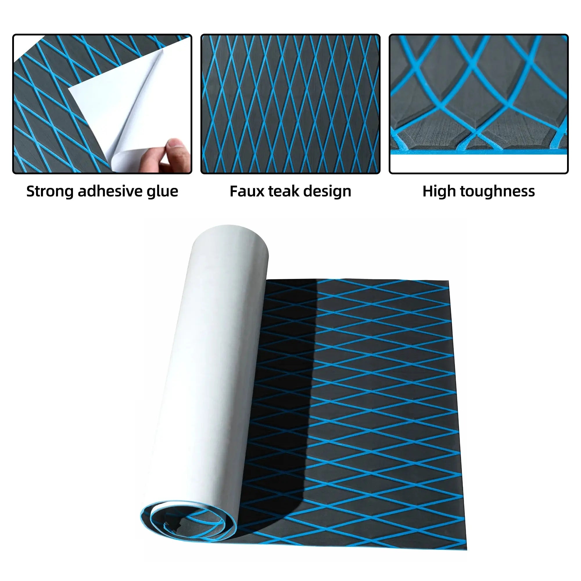 FOCEAN Boat Flooring EVA Foam Decking Sheet Faux Teak Marine Mat Marine Carpet Cooler Tops Non-Slip Self-Adhesive Flooring for Motorboat RV Yacht Kayak Swim Platform