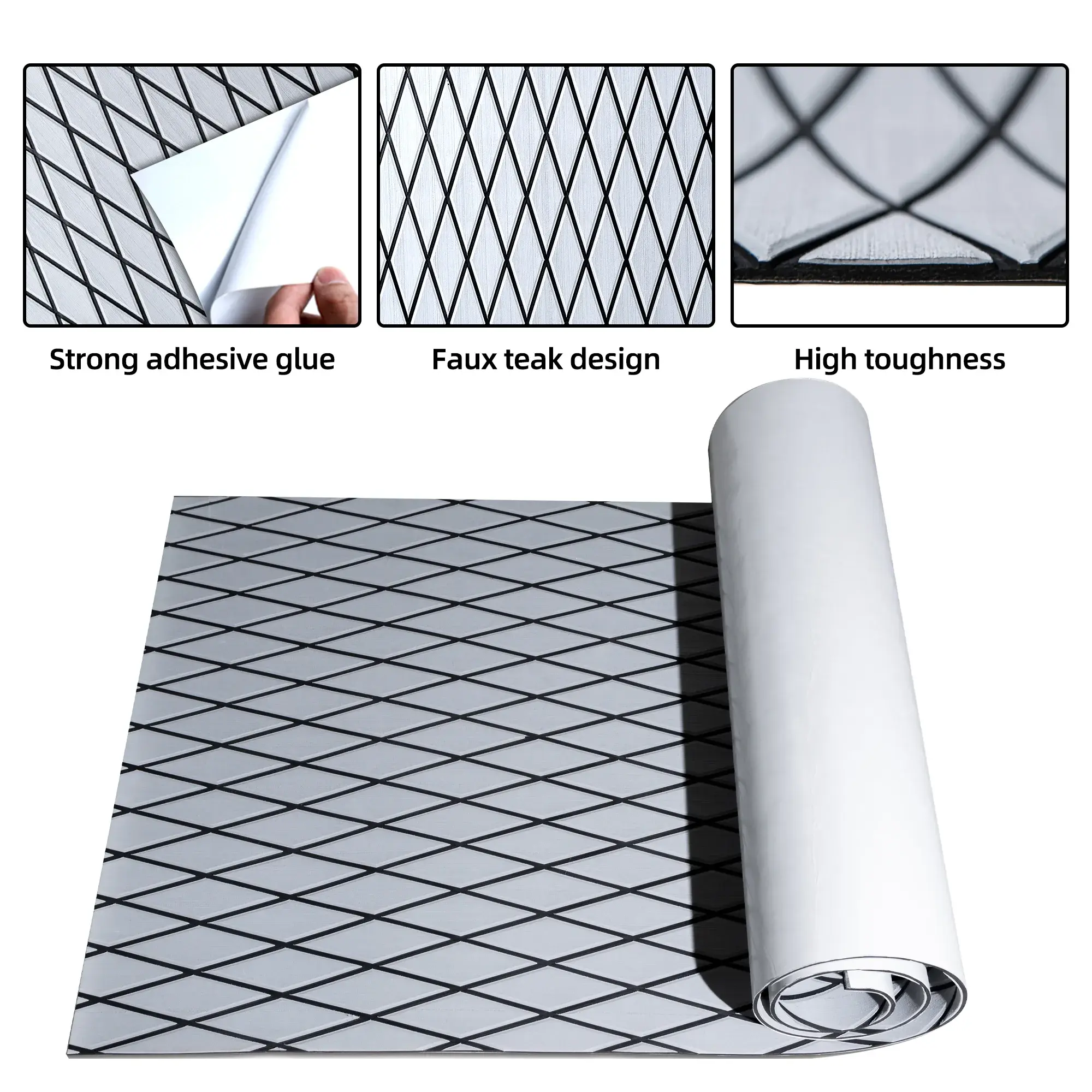 FOCEAN Self-Adhesive Diamond Pattern Boat Flooring EVA Foam Marine Boat Decking Sheet Non-Slip Mat for Jon Motor Boats Yacht Helm Pad RV Floor