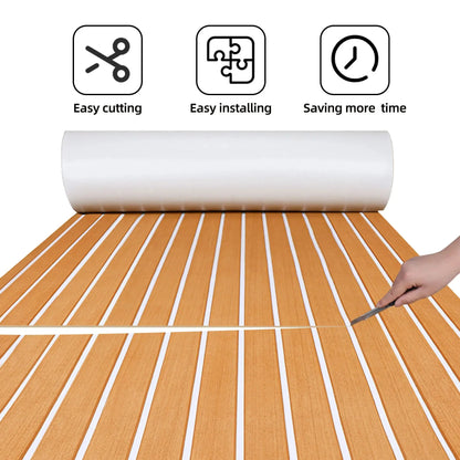 FOCEAN EVA Foam Boat Flooring with 3M Adhesive Backing Marine Self-Adhesive Decking Faux Teak Sheet for Jon Boats Swim Platform Helm Pad RV Floor