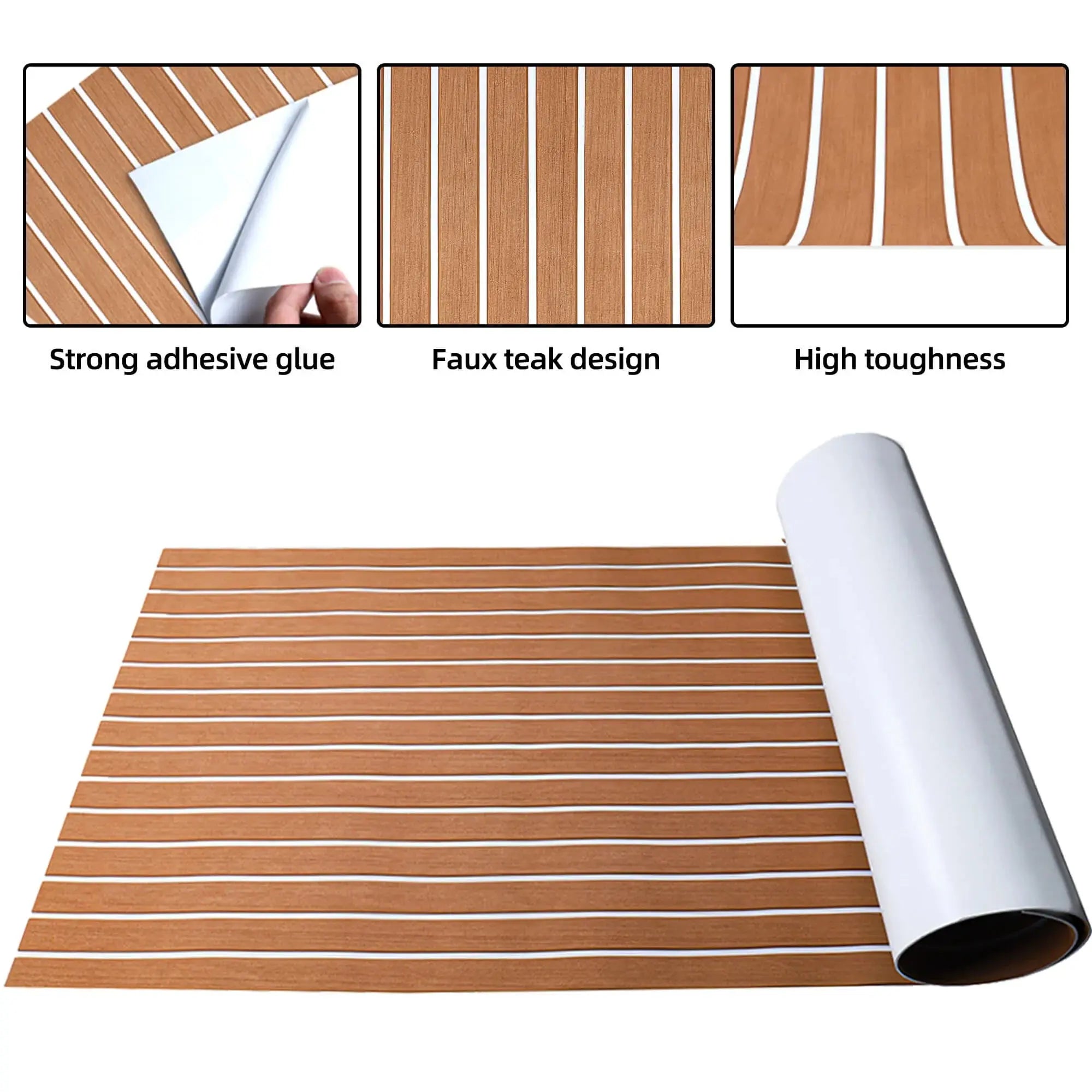 FOCEAN EVA Foam Boat Flooring with 3M Adhesive Backing Marine Self-Adhesive Decking Faux Teak Sheet for Jon Boats Swim Platform Helm Pad RV Floor