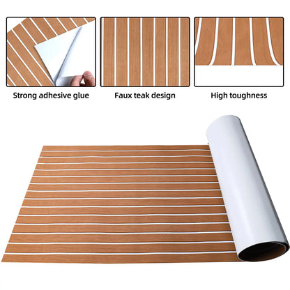 FOCEAN EVA Foam Boat Flooring with 3M Adhesive Backing Marine Self-Adhesive Decking Faux Teak Sheet for Jon Boats Swim Platform Helm Pad RV Floor