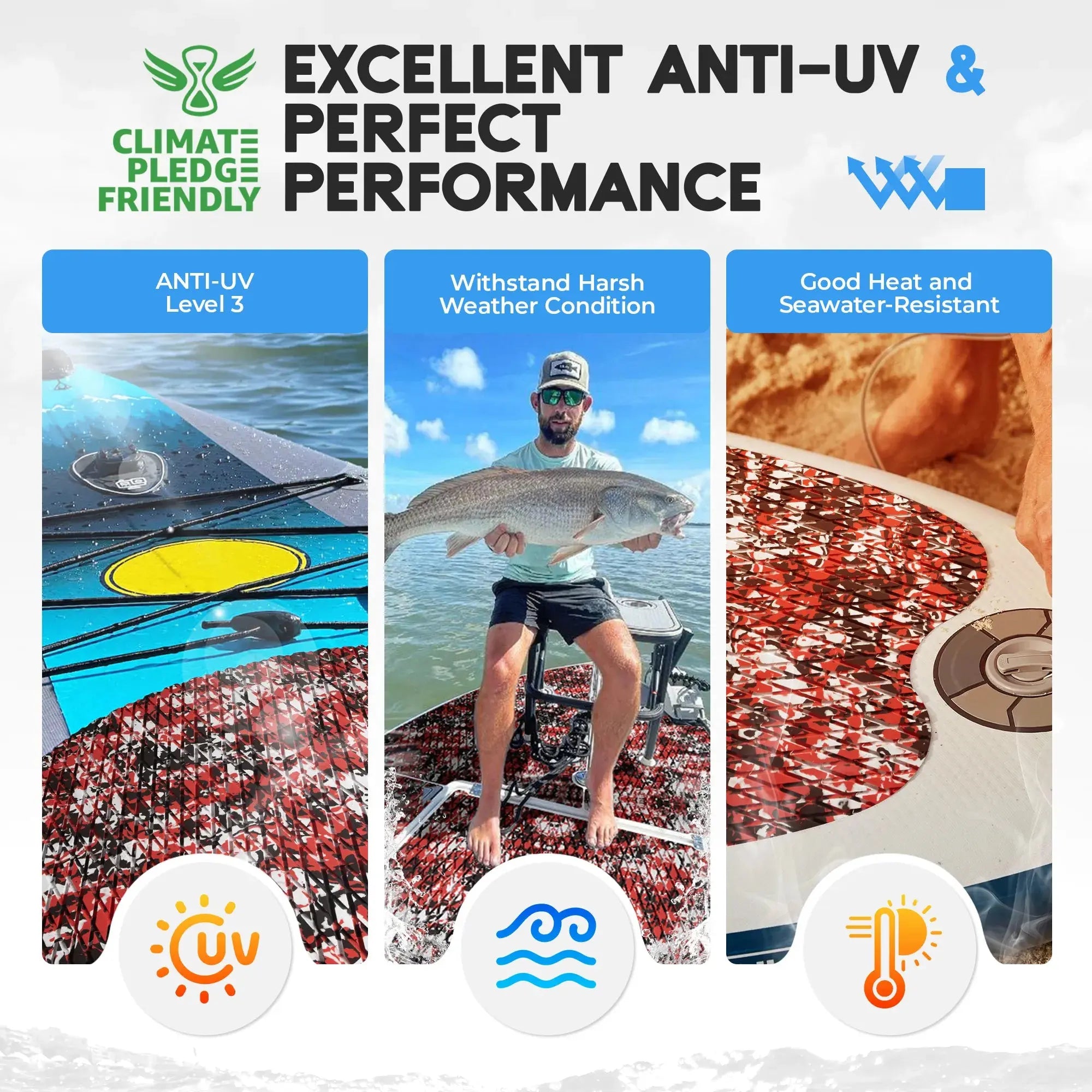 FOCEAN New Arrival Anti-UV None Slip EVA Foam Boat Flooring 3M Adhesive Sea Deck for Jon Boat Surfboard SUP Board Kayak