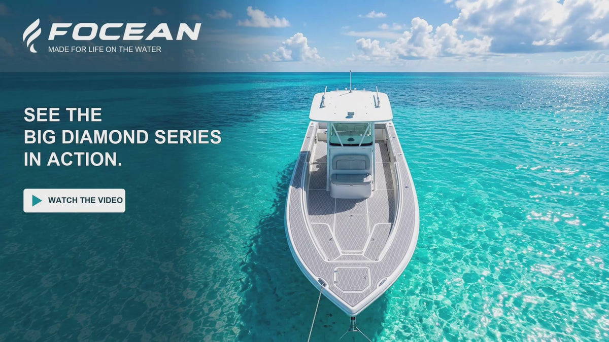 Load video: Product video showcasing grey EVA foam boat flooring with diamond look